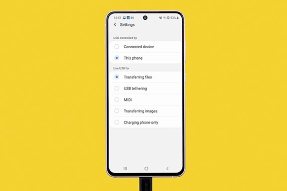 USB-instellingen op de mobiele telefoon